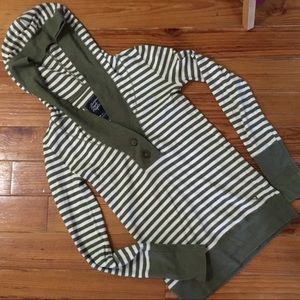 American Eagle Green Stripe Hooded Long-Sleeve Top